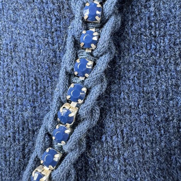 J.Crew 100% Wool Sweater Women’s Large Blue Rhinestone Embellished Preppy - Picture 8 of 12